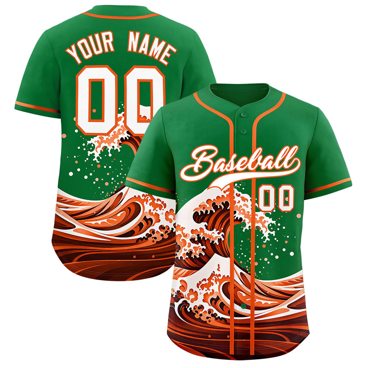 Custom Kelly Green Wave Graffiti Pattern Authentic Baseball Jersey| KXKSHOP