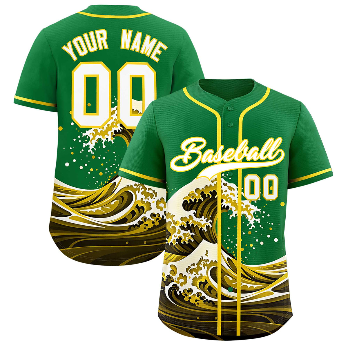 Custom Kelly Green Wave Graffiti Pattern Authentic Baseball Jersey| KXKSHOP