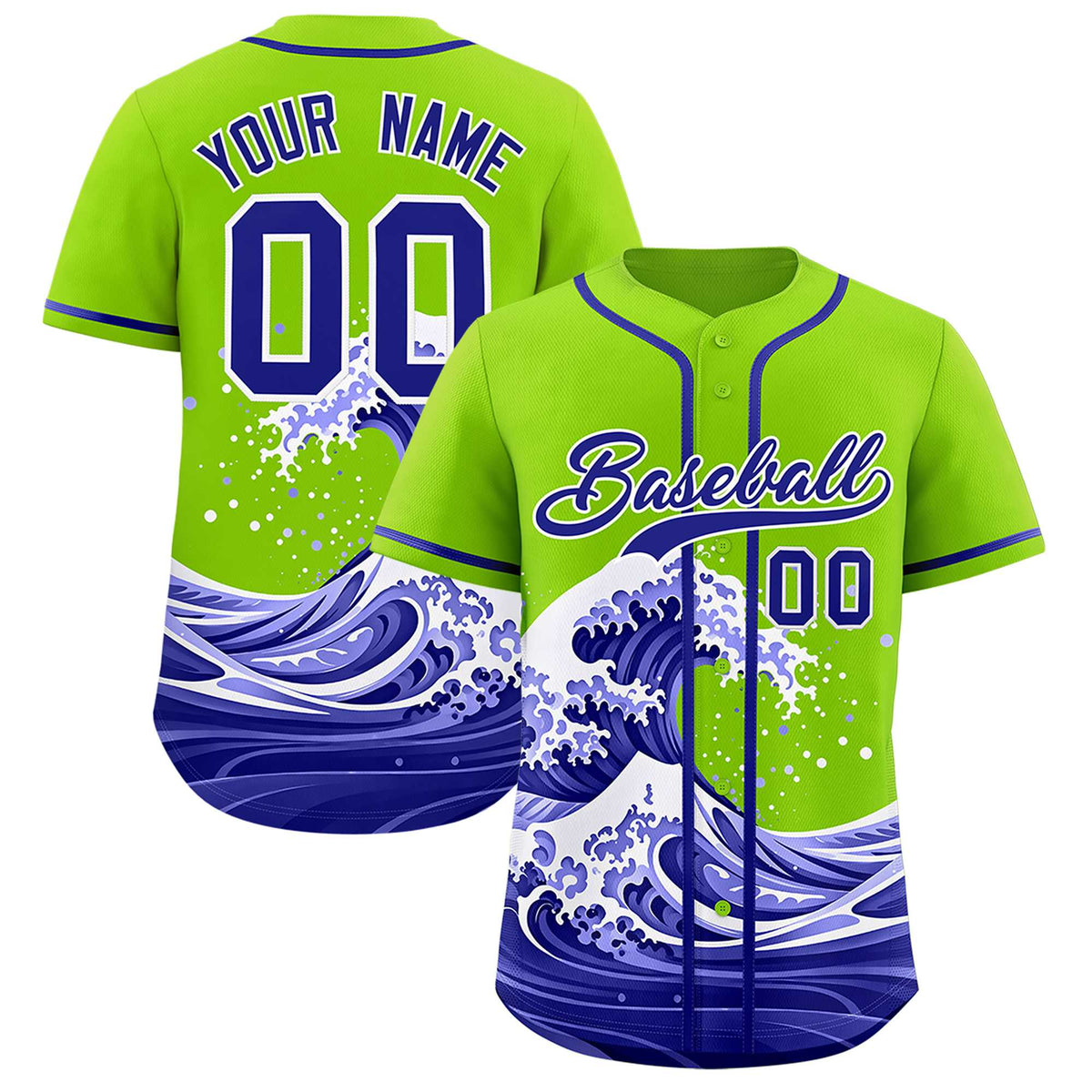 Custom Neon Green Wave Graffiti Pattern Authentic Baseball Jersey| KXKSHOP