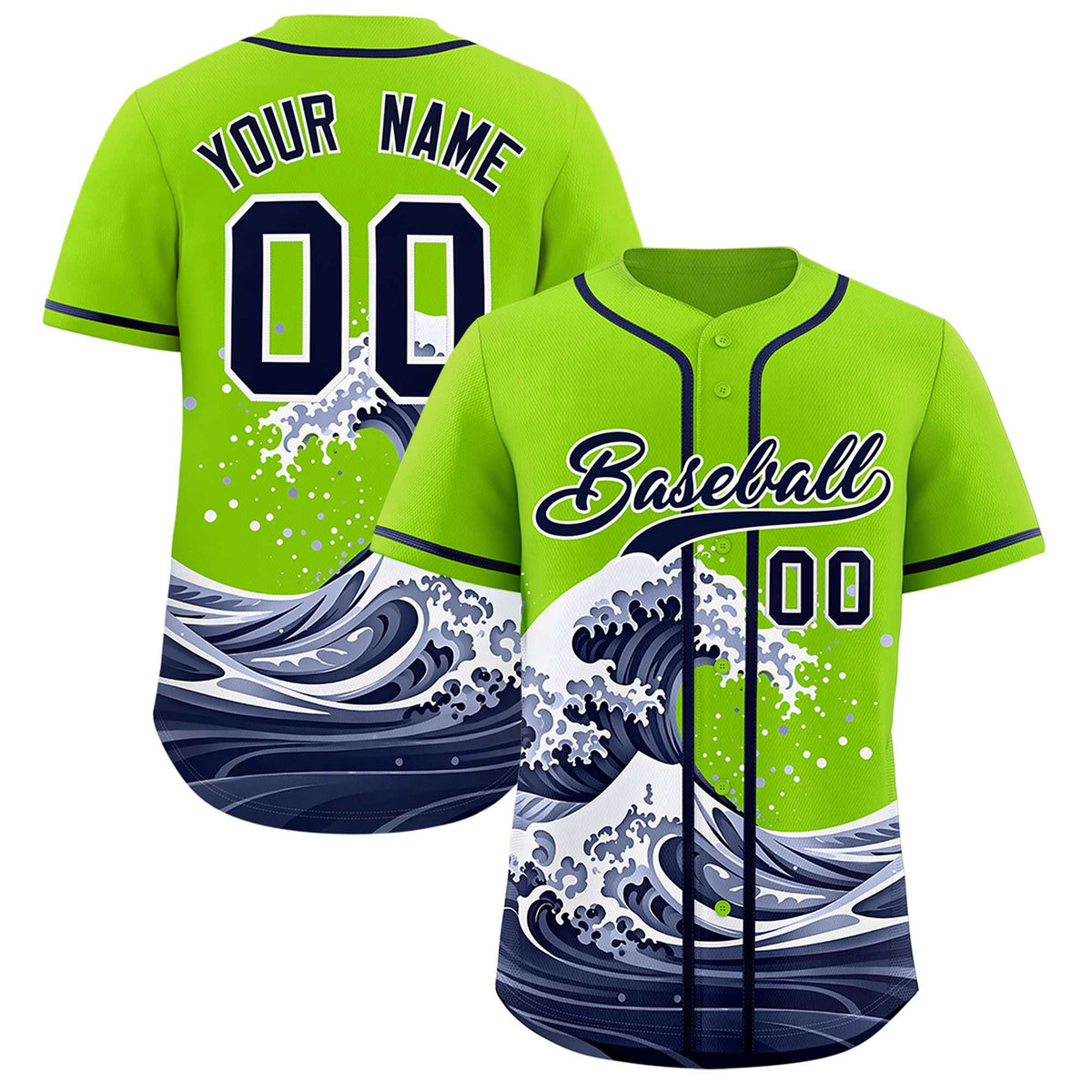 Custom Neon Green Wave Graffiti Pattern Authentic Baseball Jersey| KXKSHOP