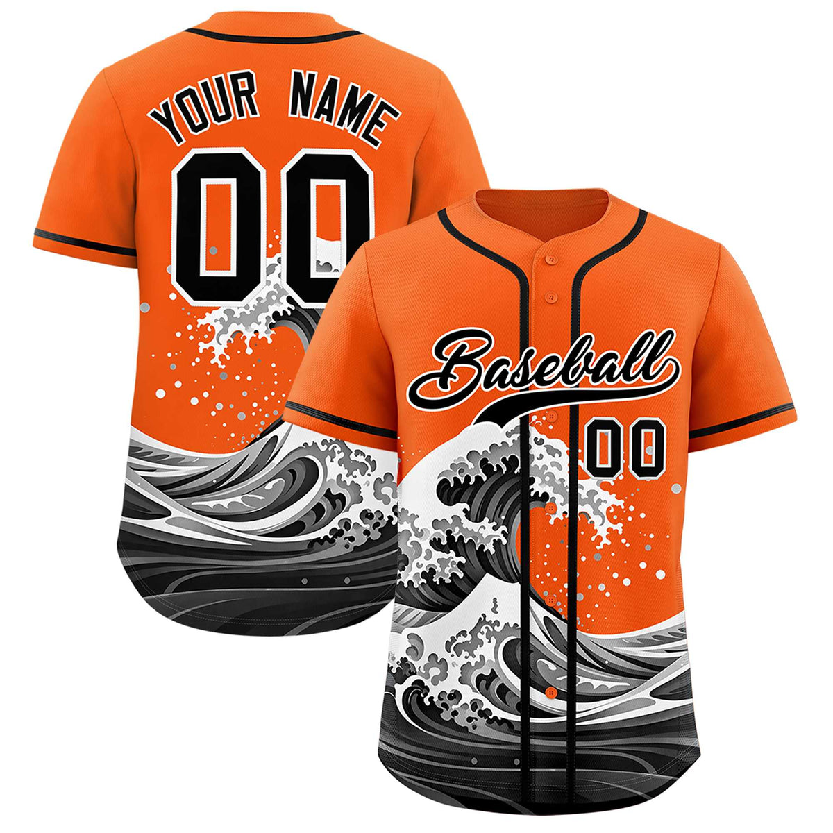 Custom Orange Wave Graffiti Pattern Authentic Baseball Jersey| KXKSHOP