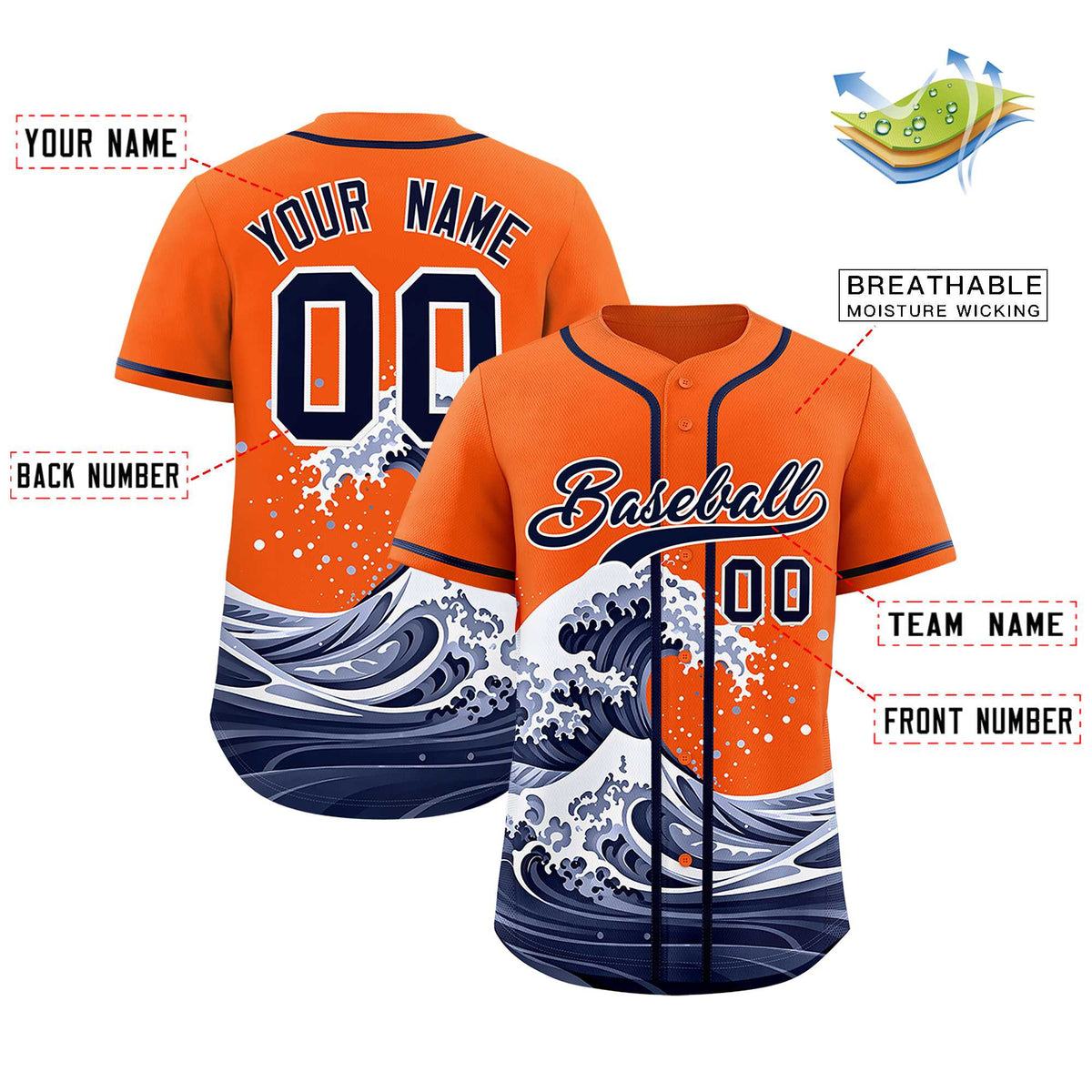 Custom Orange Wave Graffiti Pattern Authentic Baseball Jersey| KXKSHOP