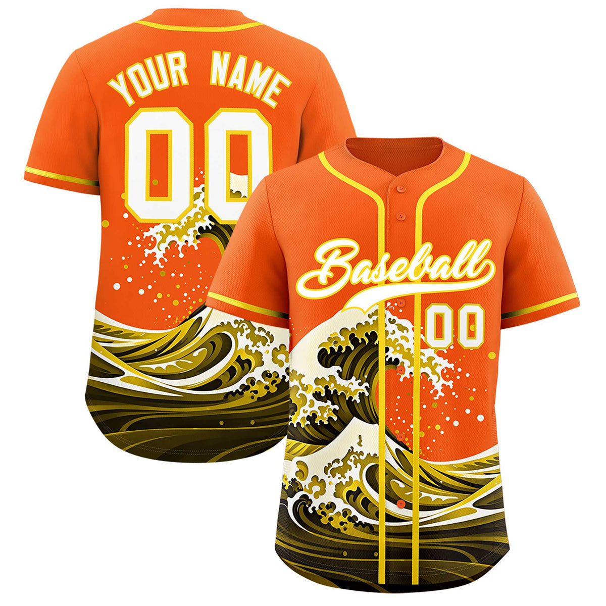Custom Orange Wave Graffiti Pattern Authentic Baseball Jersey| KXKSHOP