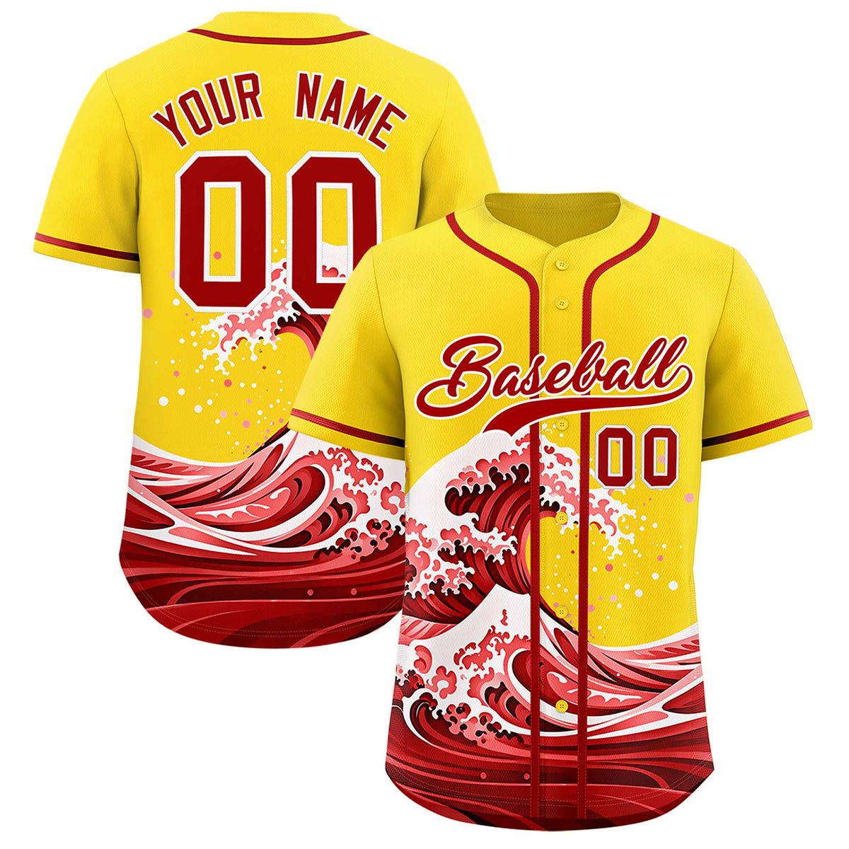Custom Gold Wave Graffiti Pattern Authentic Baseball Jersey| KXKSHOP