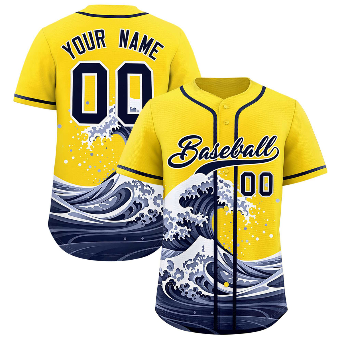 Custom Gold Wave Graffiti Pattern Authentic Baseball Jersey| KXKSHOP