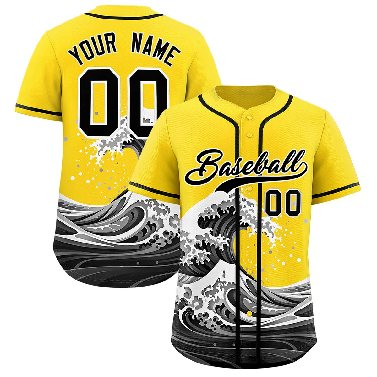 Custom Gold Wave Graffiti Pattern Authentic Baseball Jersey| KXKSHOP