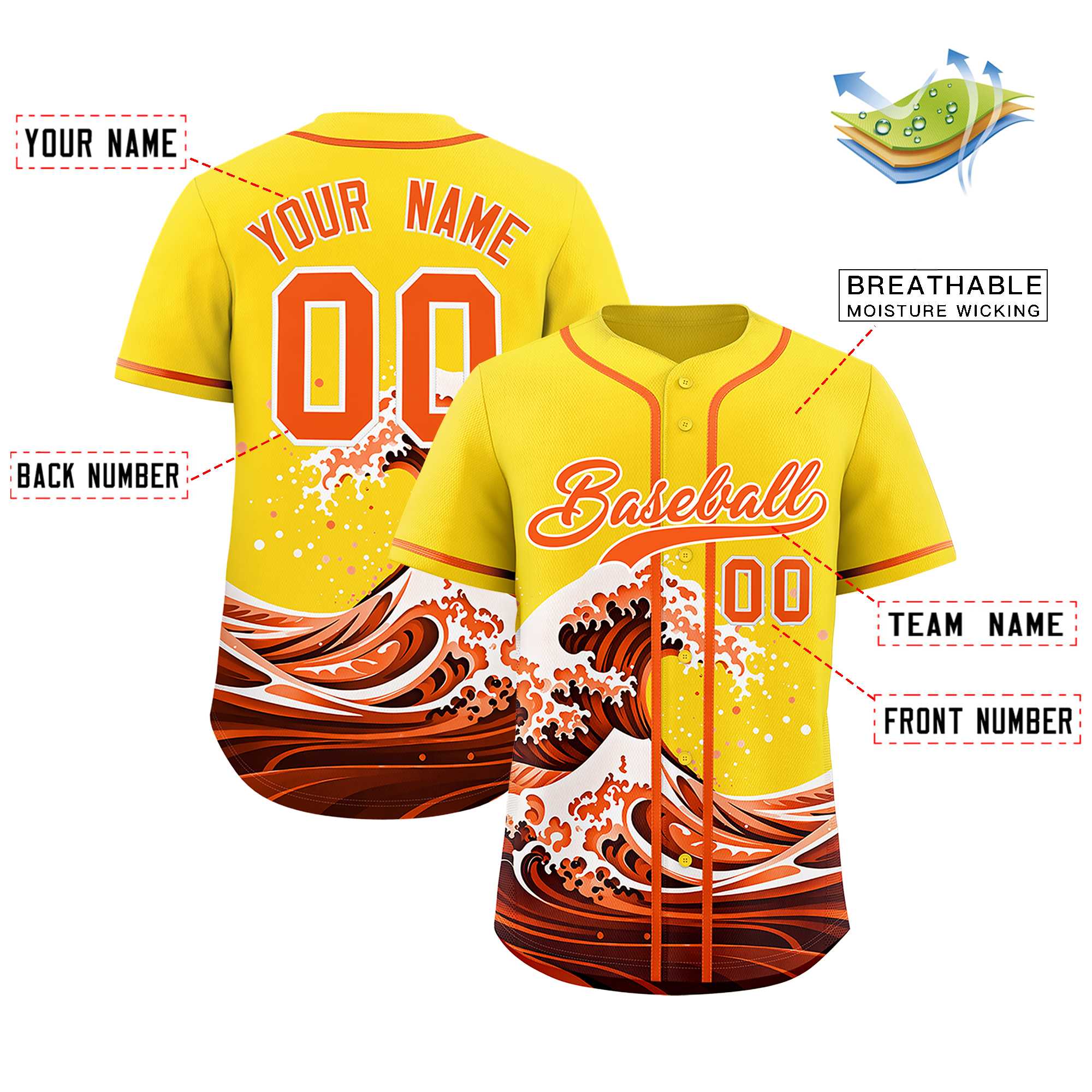 Custom Gold Wave Graffiti Pattern Authentic Baseball Jersey| KXKSHOP