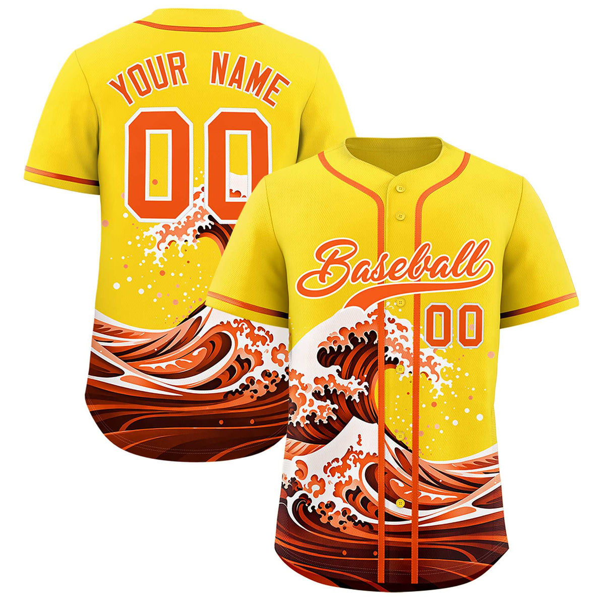 Custom Gold Wave Graffiti Pattern Authentic Baseball Jersey| KXKSHOP