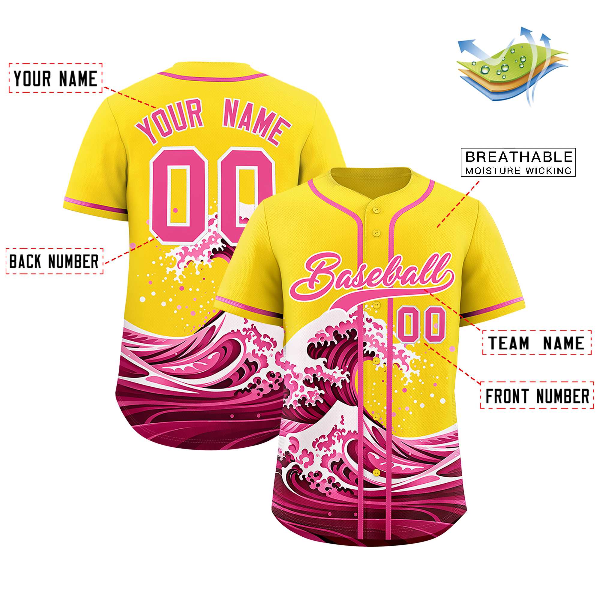 Custom Gold Wave Graffiti Pattern Authentic Baseball Jersey| KXKSHOP