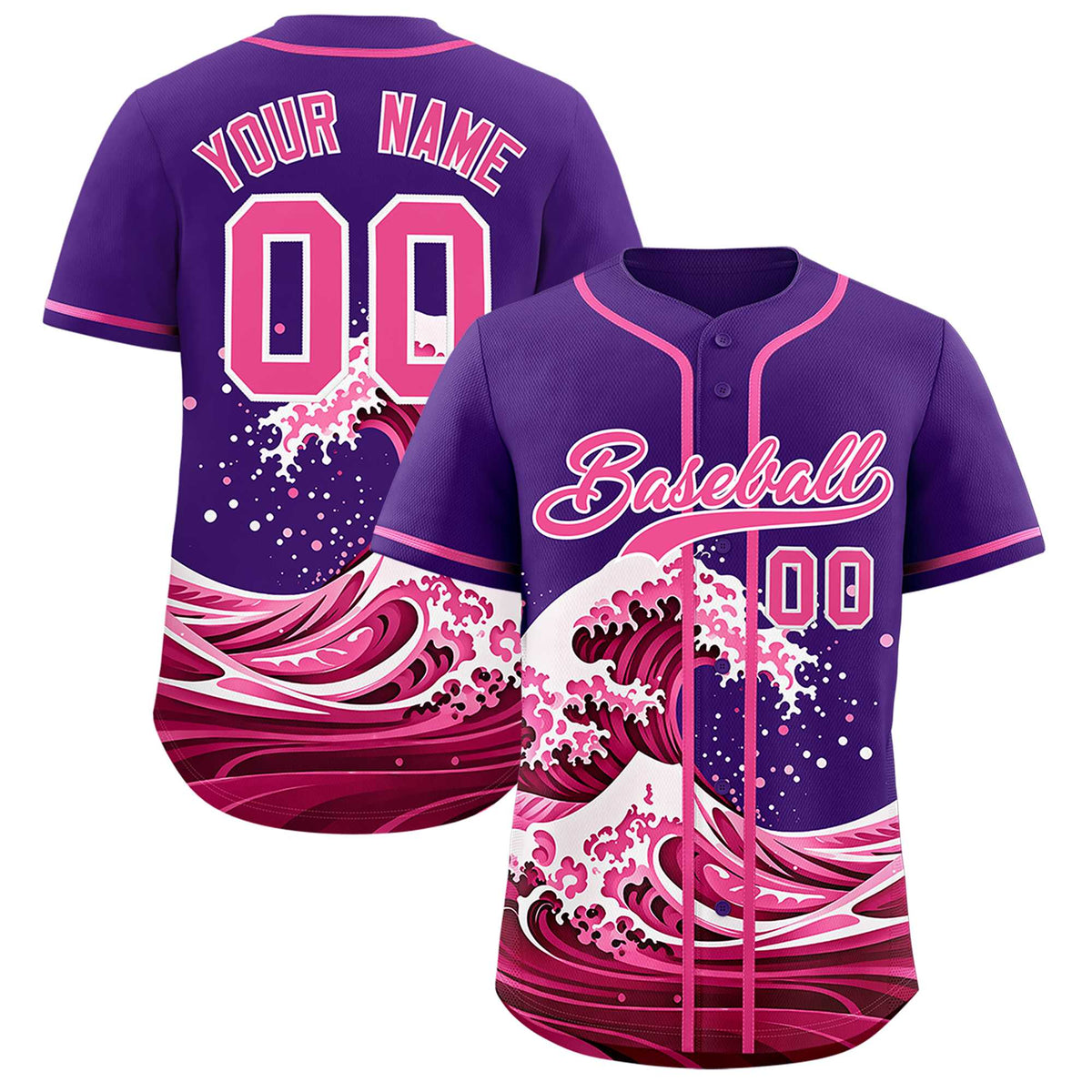 Custom Purple Wave Graffiti Pattern Authentic Baseball Jersey| KXKSHOP