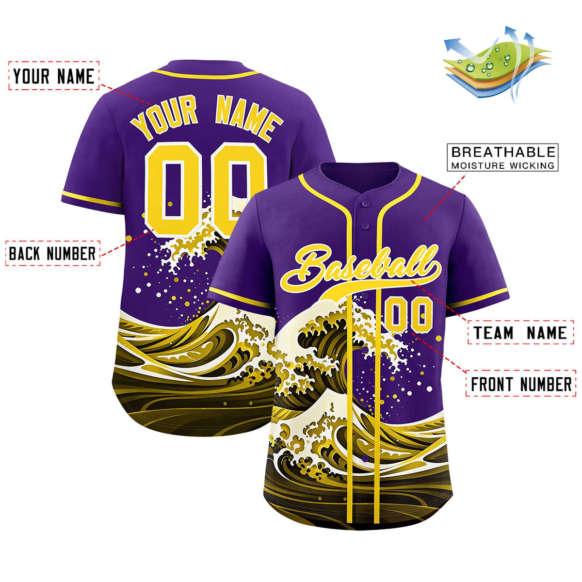 Custom Purple Wave Graffiti Pattern Authentic Baseball Jersey| KXKSHOP