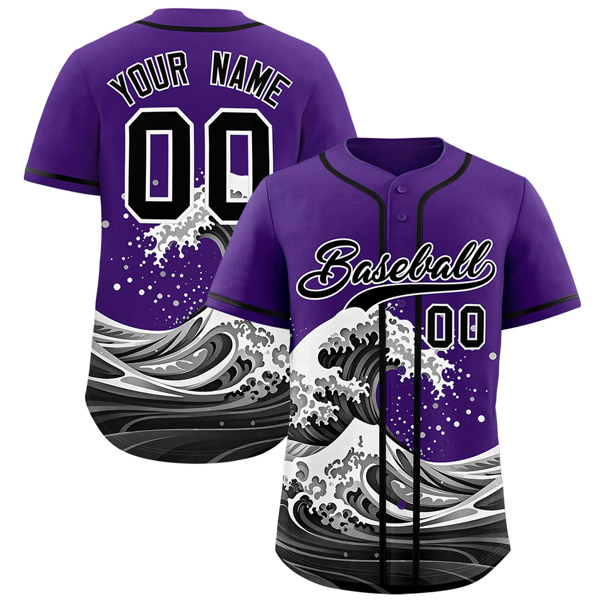 Custom Black Wave Graffiti Pattern Authentic Baseball Jersey| KXKSHOP