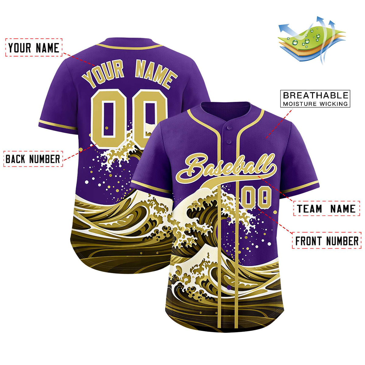 Custom Purple Wave Graffiti Pattern Authentic Baseball Jersey| KXKSHOP