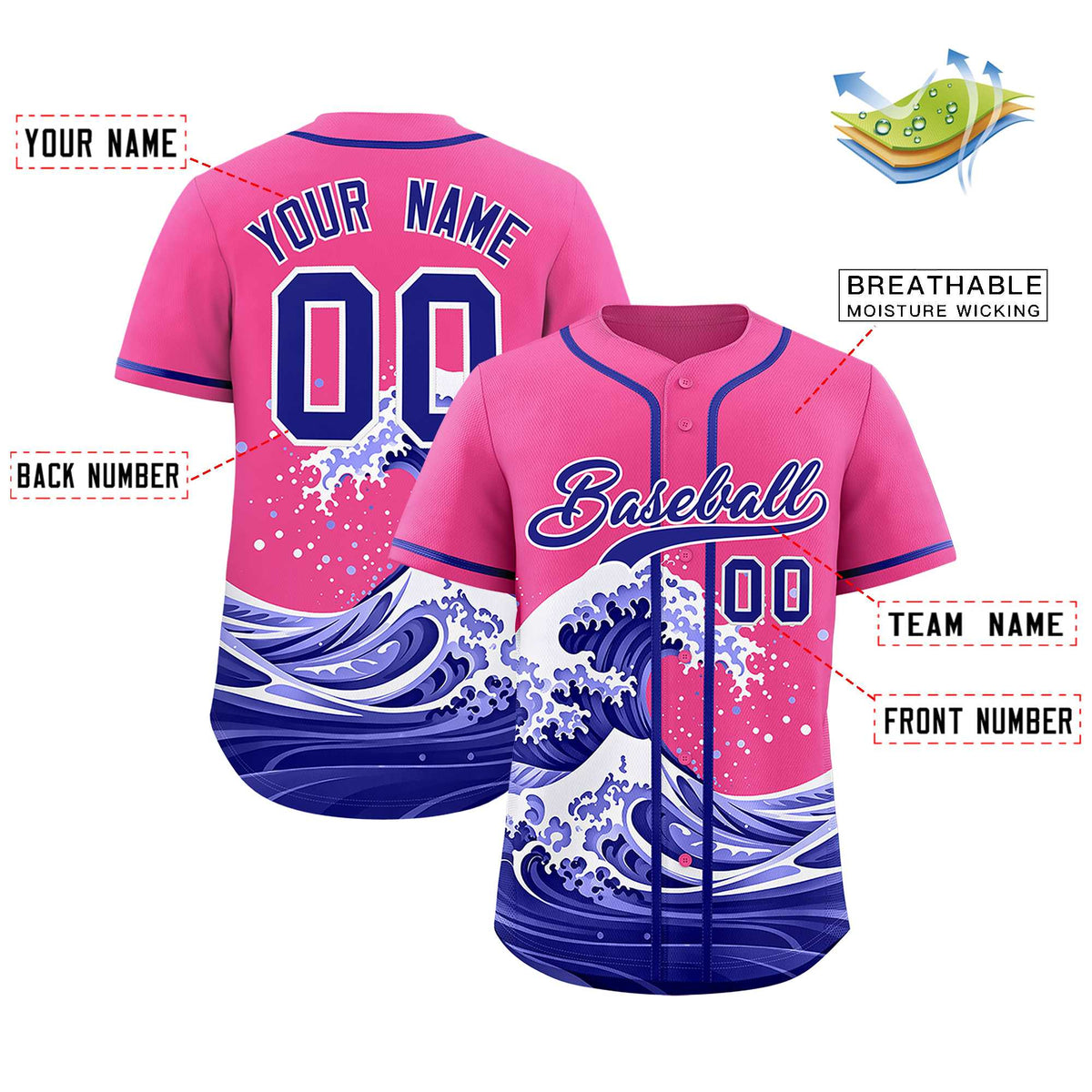 Custom Pink Wave Graffiti Pattern Authentic Baseball Jersey| KXKSHOP