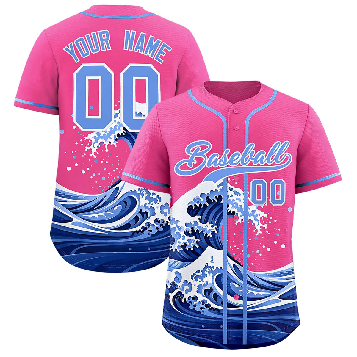 Custom Pink Wave Graffiti Pattern Authentic Baseball Jersey| KXKSHOP