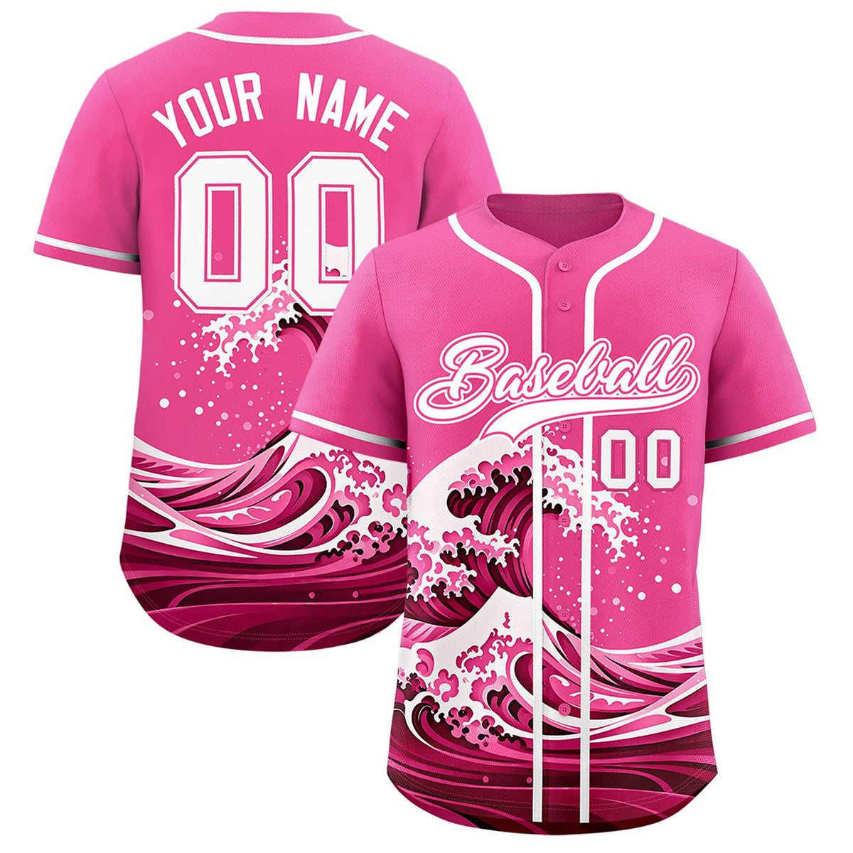 Custom Pink Wave Graffiti Pattern Authentic Baseball Jersey| KXKSHOP