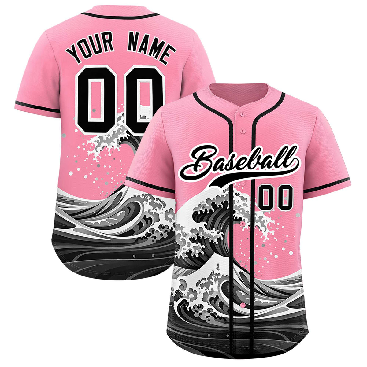 Custom Light Pink Wave Graffiti Pattern Authentic Baseball Jersey| KXKSHOP