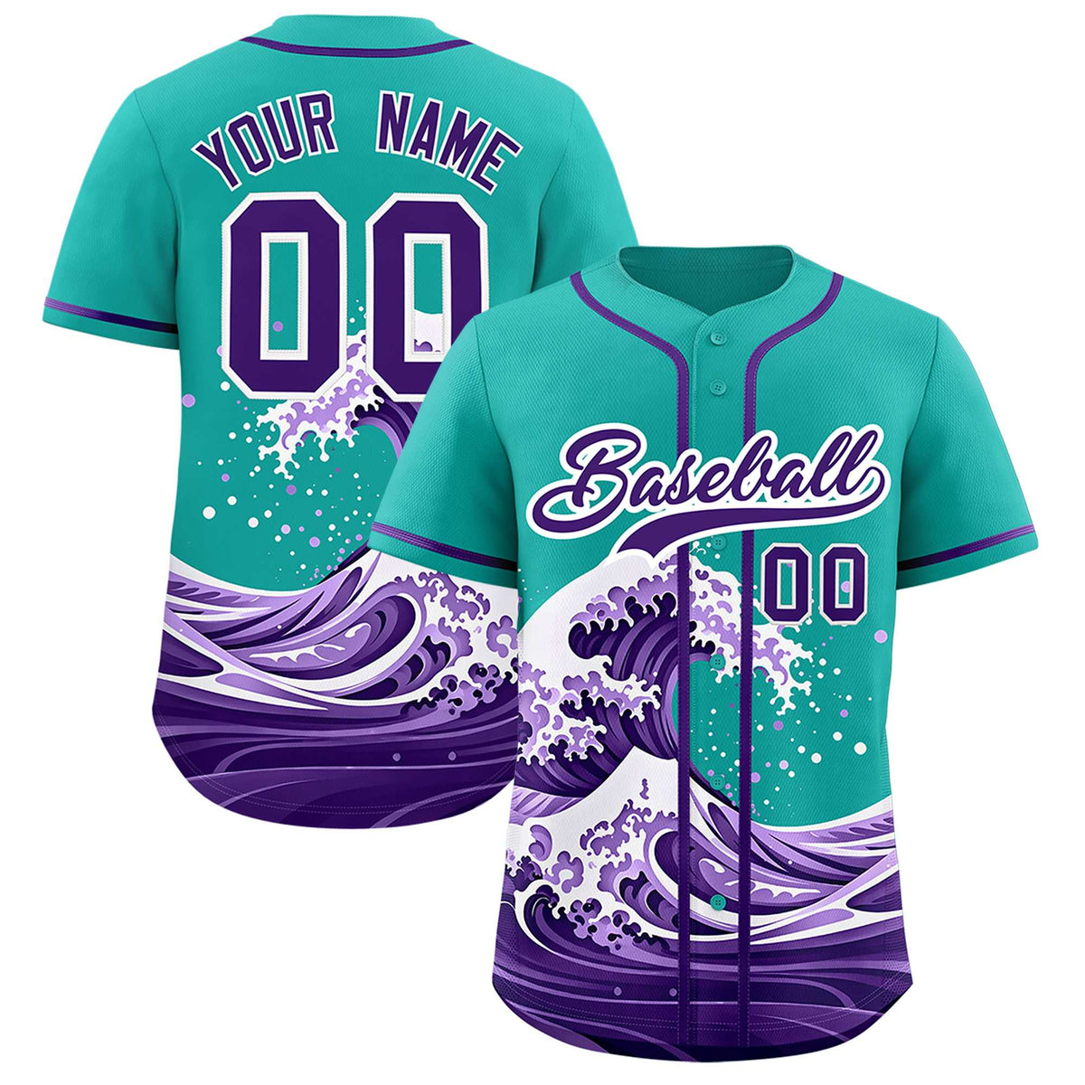 Custom Aqua Wave Graffiti Pattern Authentic Baseball Jersey| KXKSHOP