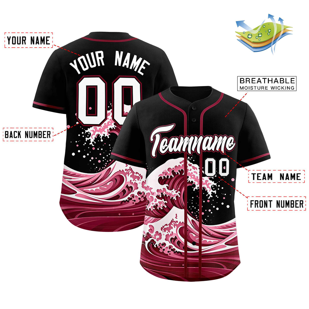 Custom Black Wave Graffiti Pattern Authentic Baseball Jersey| KXKSHOP