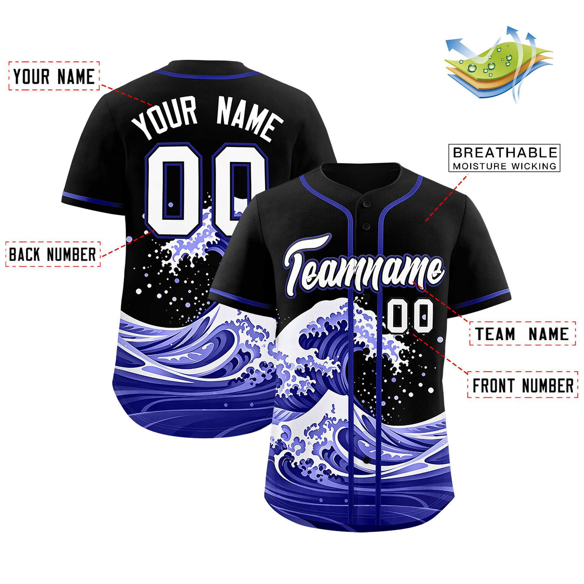 Custom Black Wave Graffiti Pattern Authentic Baseball Jersey| KXKSHOP