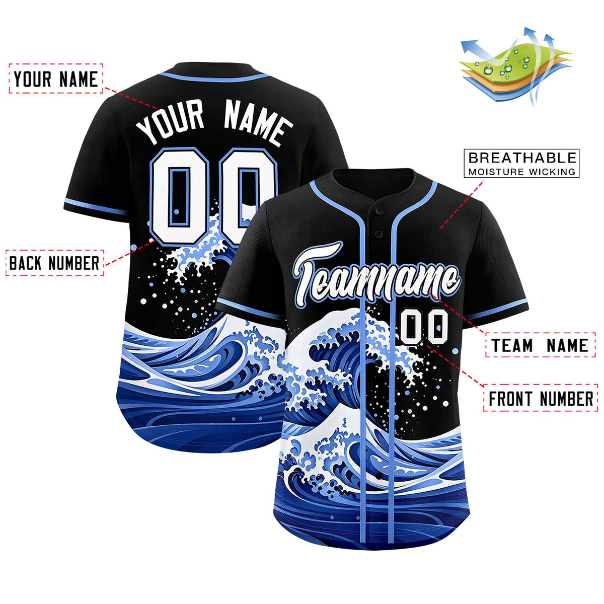 Custom Black Wave Graffiti Pattern Authentic Baseball Jersey| KXKSHOP