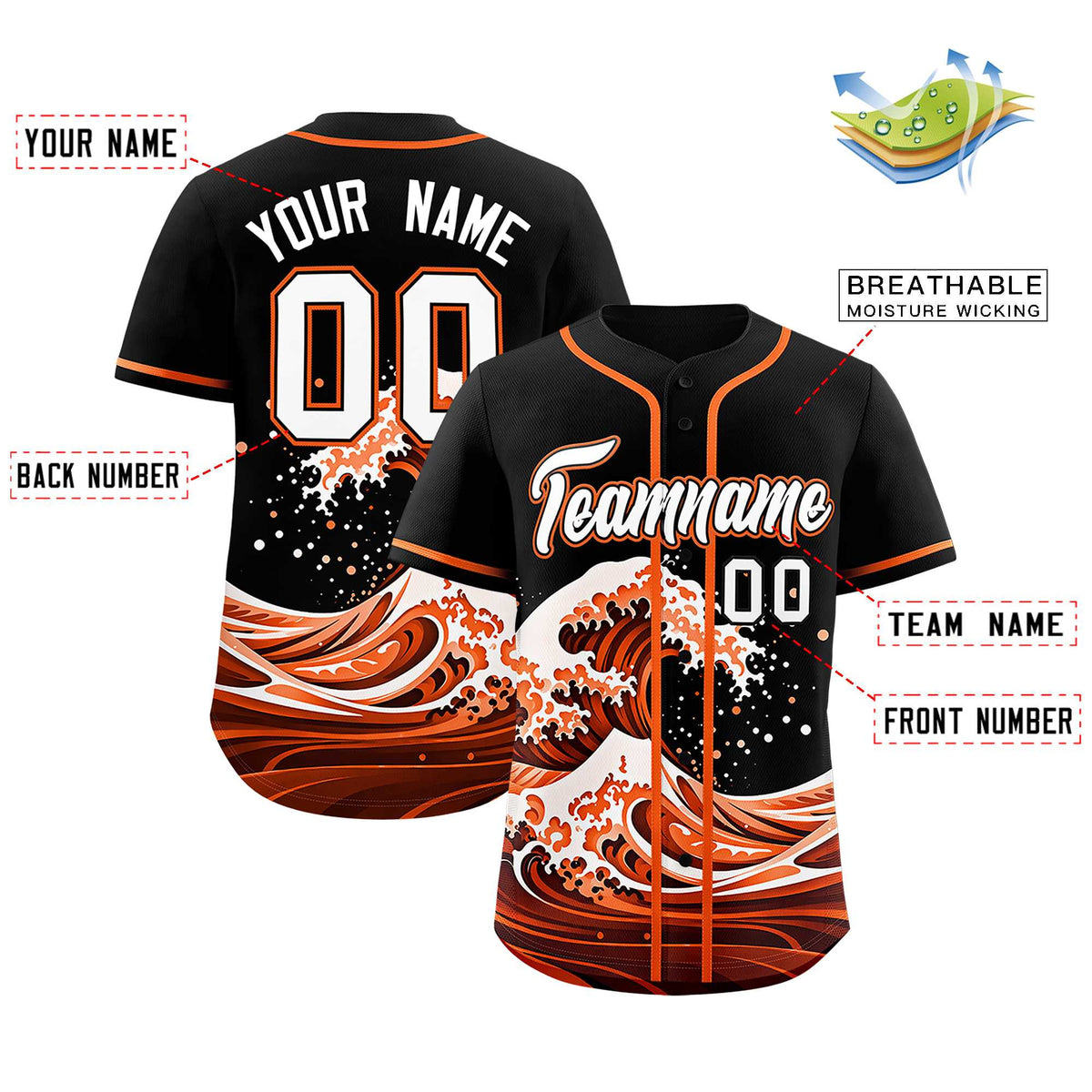 Custom Black Wave Graffiti Pattern Authentic Baseball Jersey| KXKSHOP