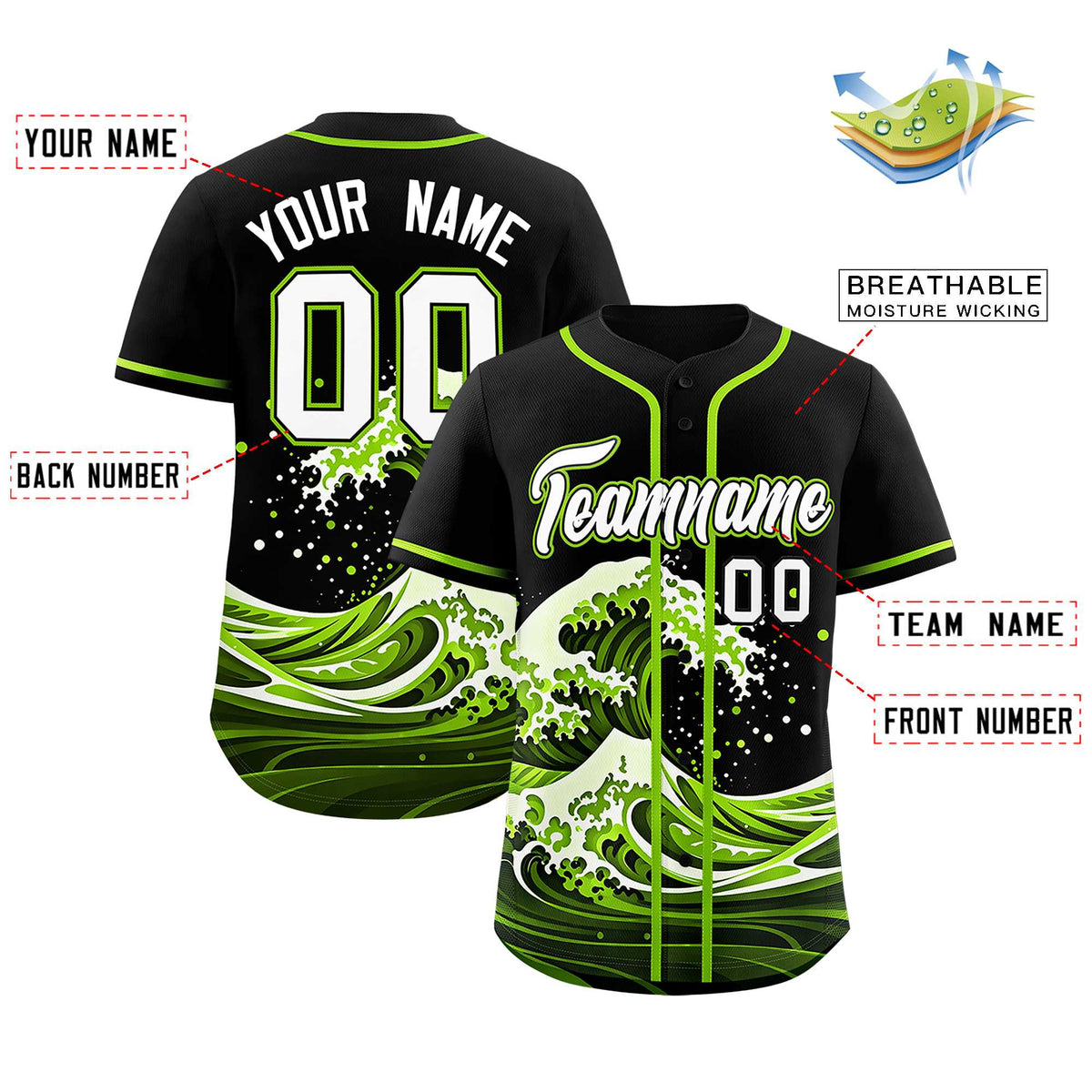 Custom Black Wave Graffiti Pattern Authentic Baseball Jersey| KXKSHOP