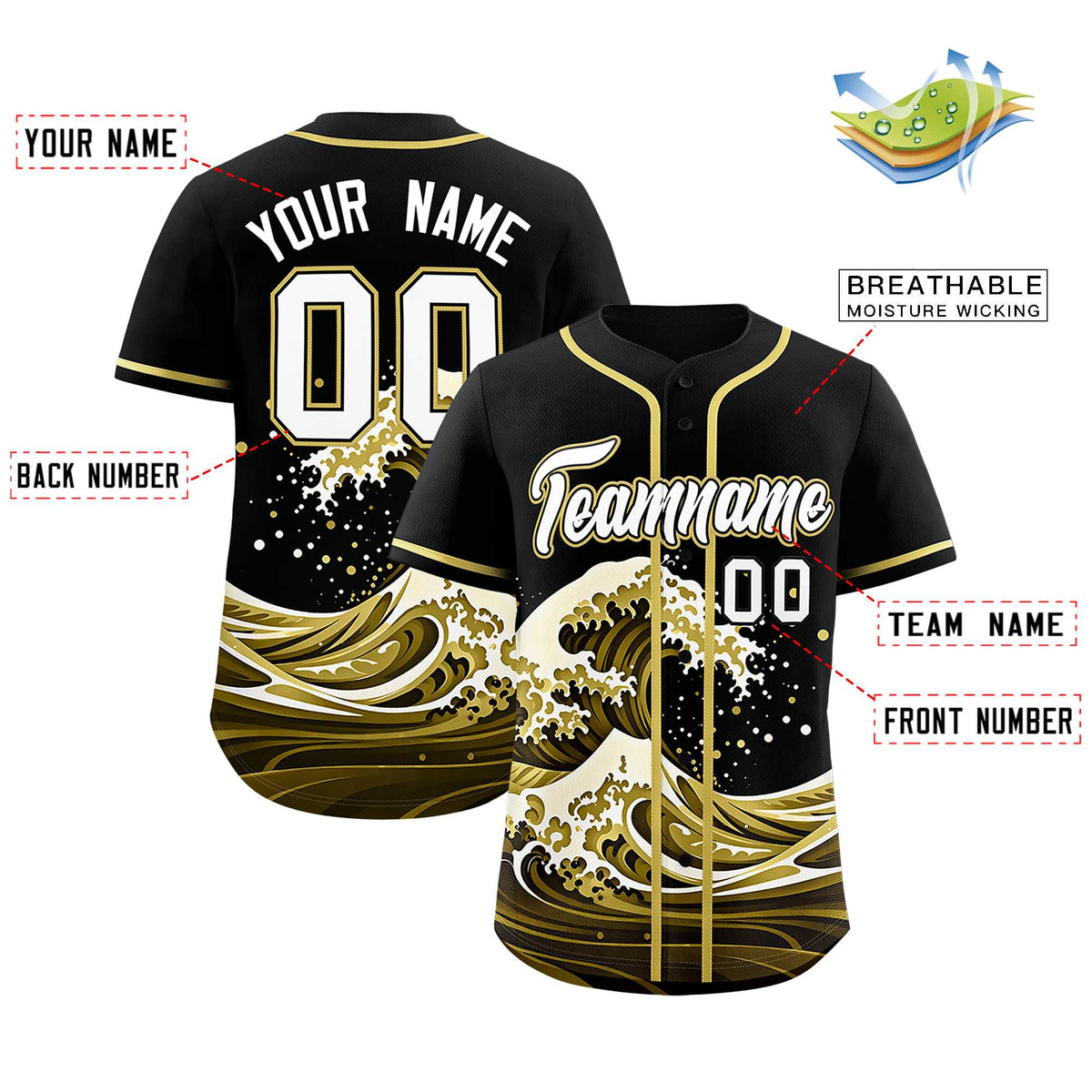 Custom Black Wave Graffiti Pattern Authentic Baseball Jersey| KXKSHOP