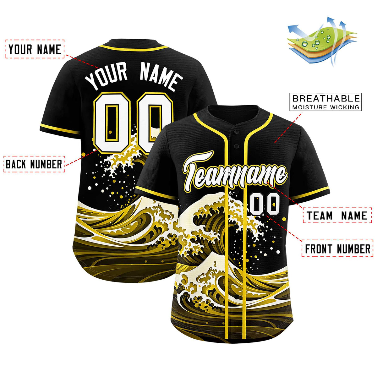 Custom Black Wave Graffiti Pattern Authentic Baseball Jersey| KXKSHOP