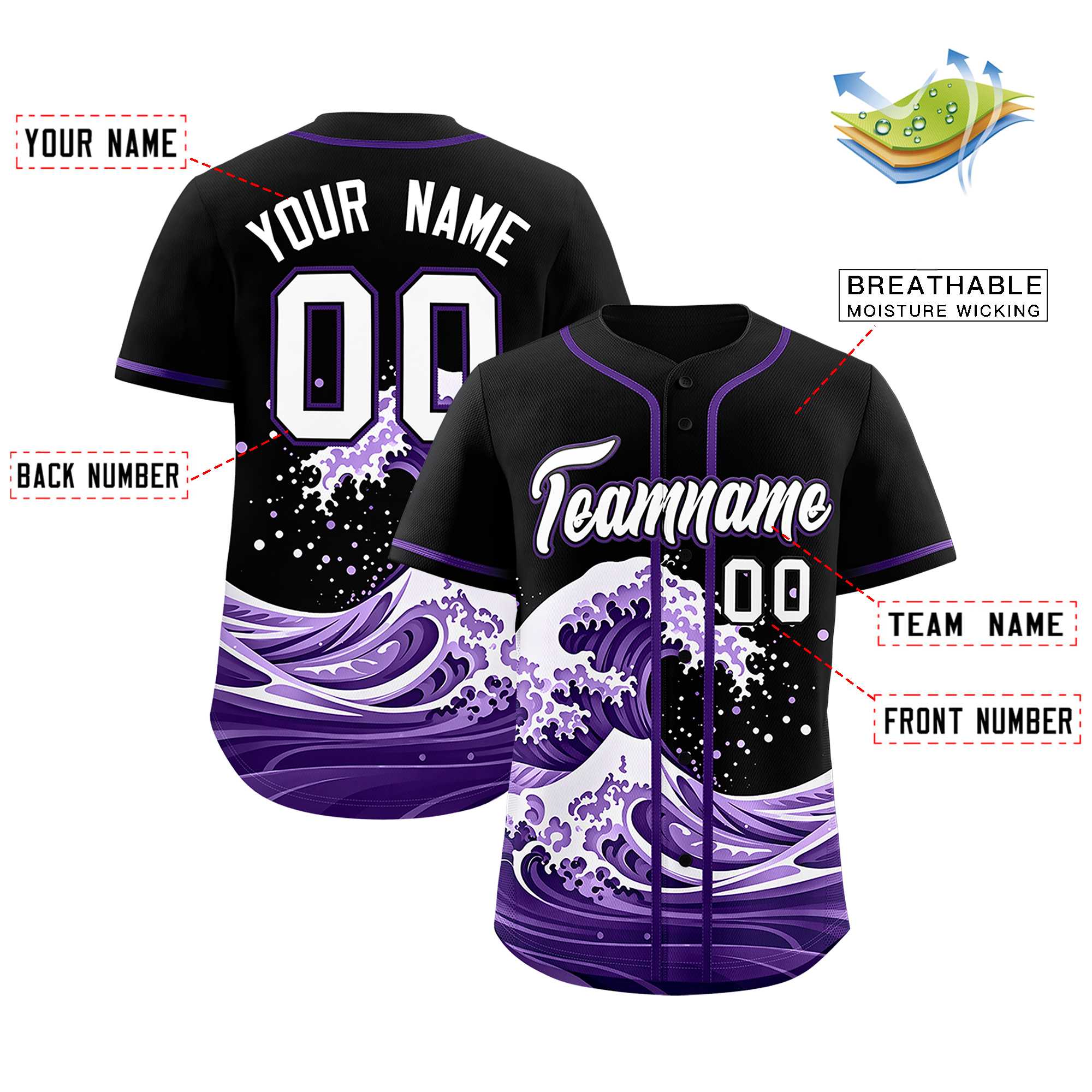 Custom Black Wave Graffiti Pattern Authentic Baseball Jersey | KXKSHOP