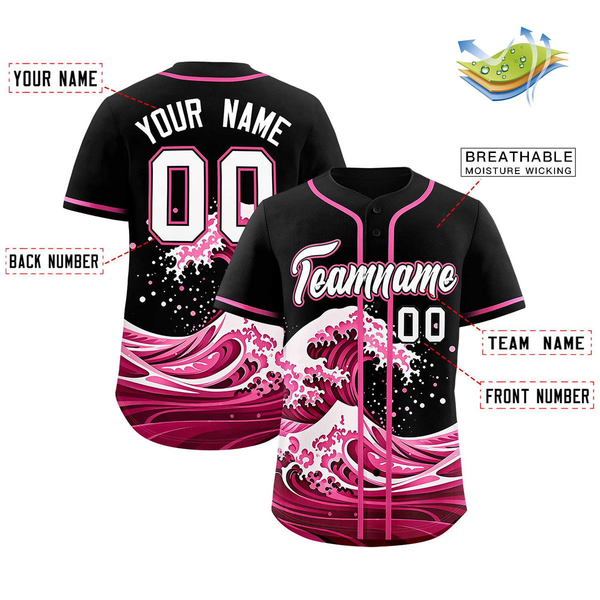 Custom Black Wave Graffiti Pattern Authentic Baseball Jersey| KXKSHOP