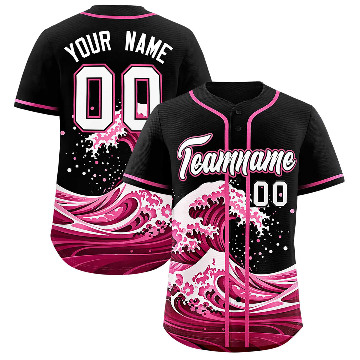 Custom Black Wave Graffiti Pattern Authentic Baseball Jersey| KXKSHOP