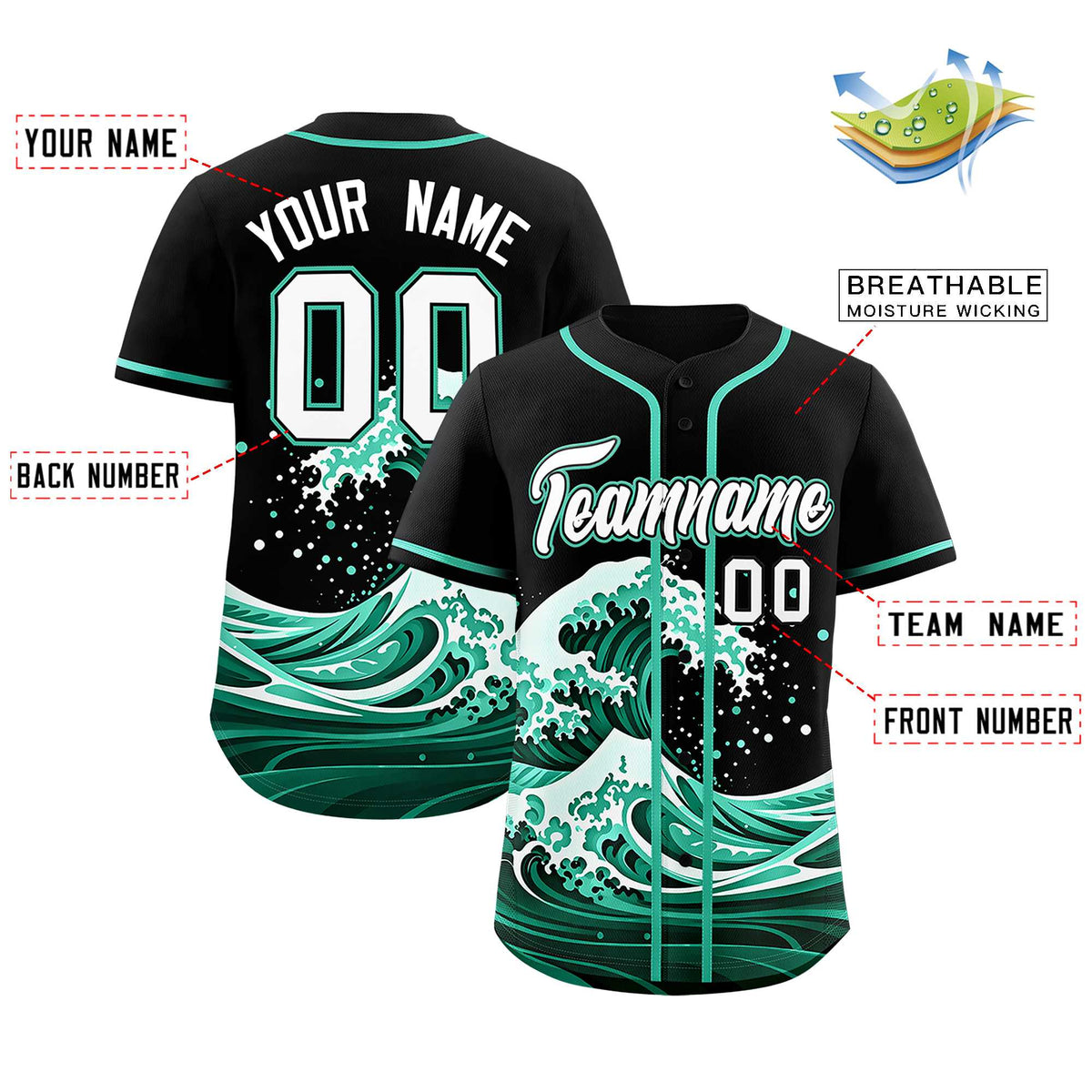 Custom Black Wave Graffiti Pattern Authentic Baseball Jersey| KXKSHOP