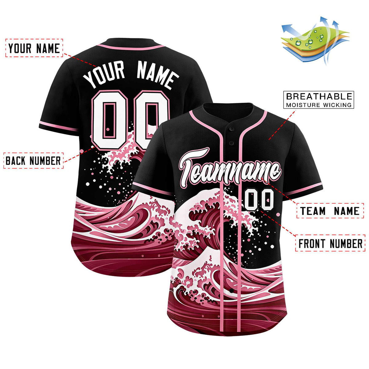 Custom Black Wave Graffiti Pattern Authentic Baseball Jersey| KXKSHOP