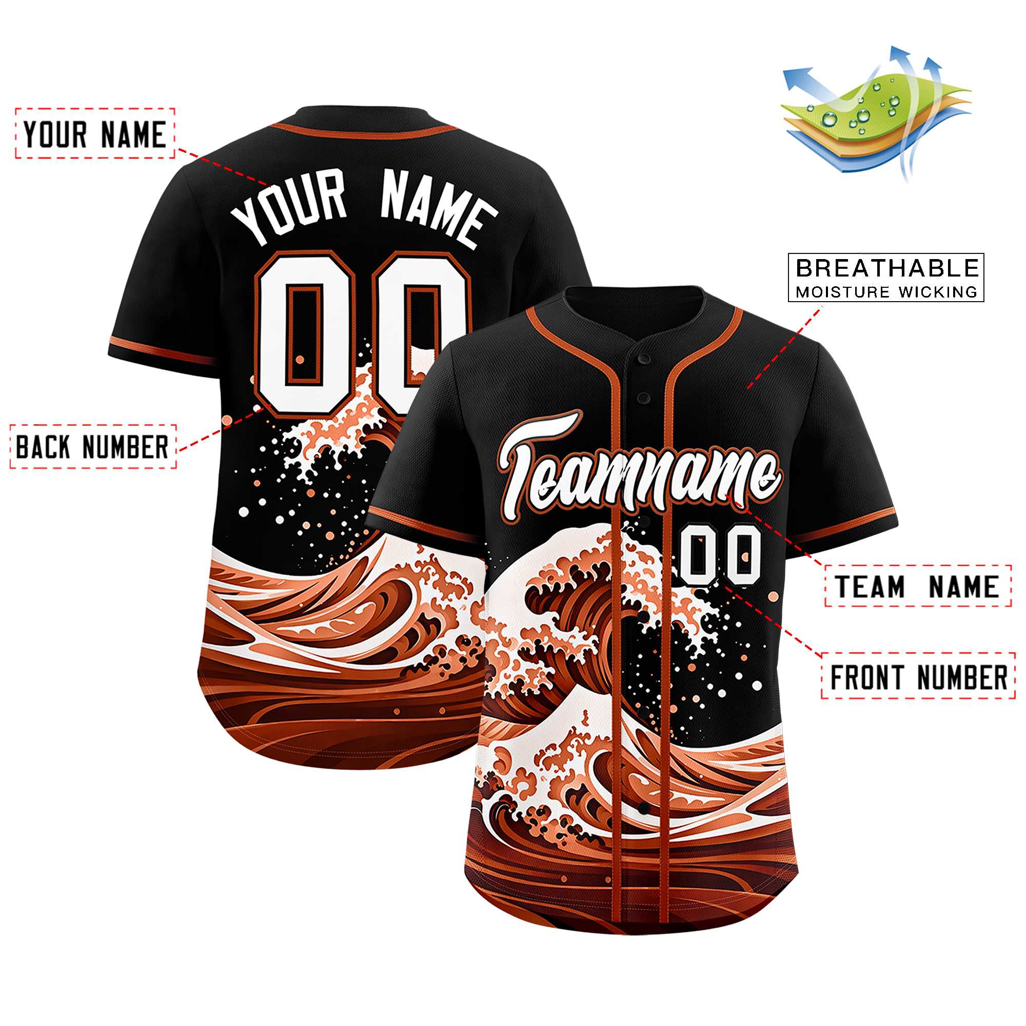 Custom Black Wave Graffiti Pattern Authentic Baseball Jersey | KXKSHOP