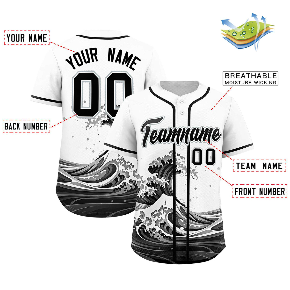 Custom White Wave Graffiti Pattern Authentic Baseball Jersey| KXKSHOP