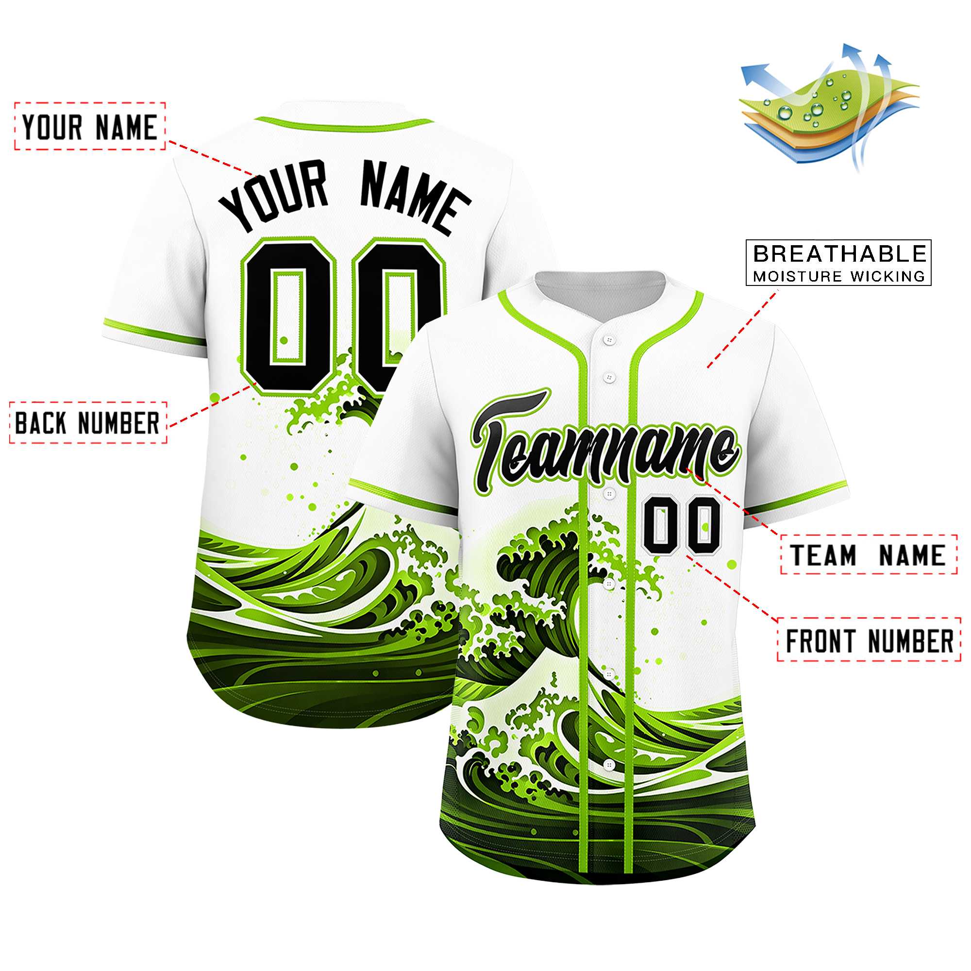 Custom White Wave Graffiti Pattern Authentic Baseball Jersey | KXKSHOP