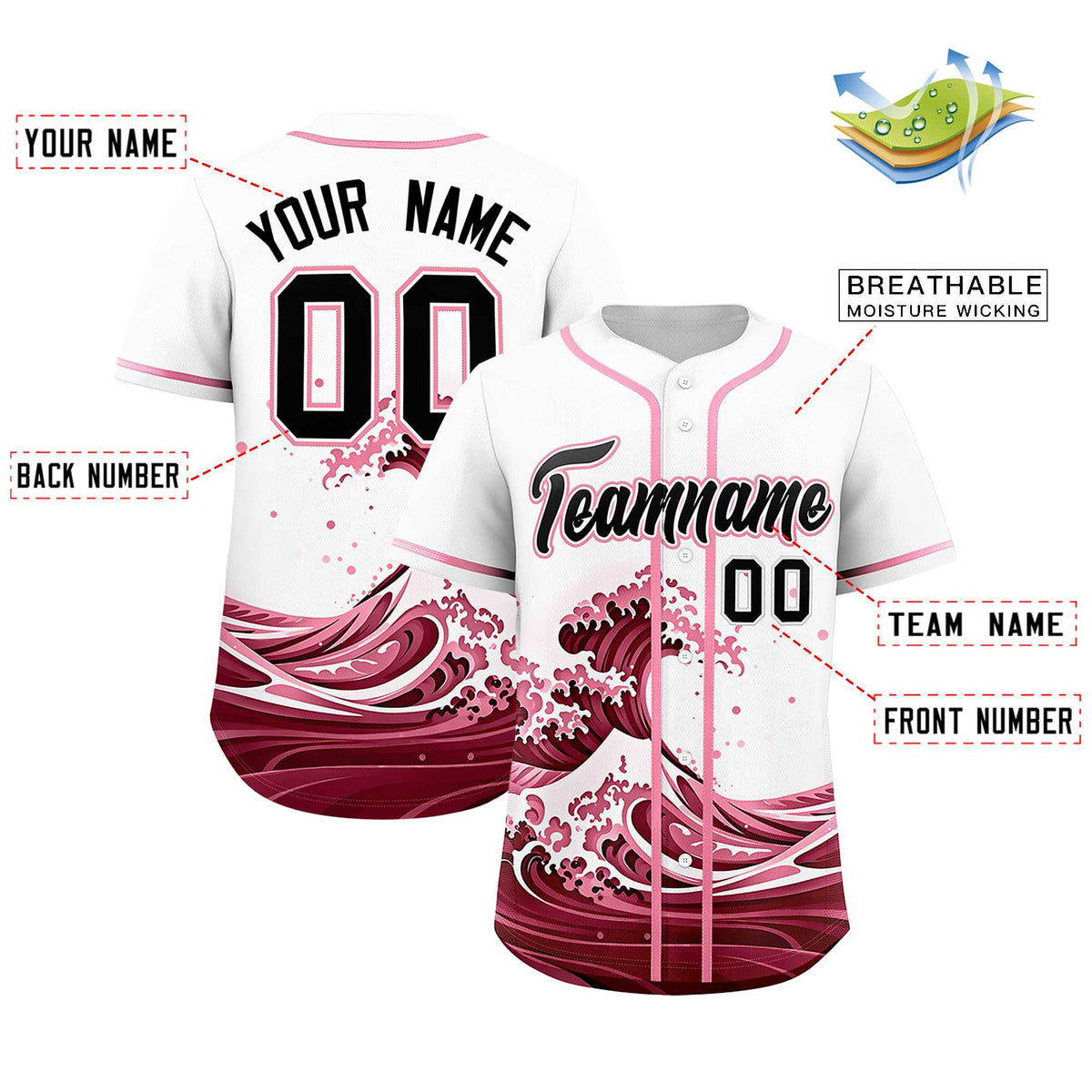 Custom White Wave Graffiti Pattern Authentic Baseball Jersey| KXKSHOP