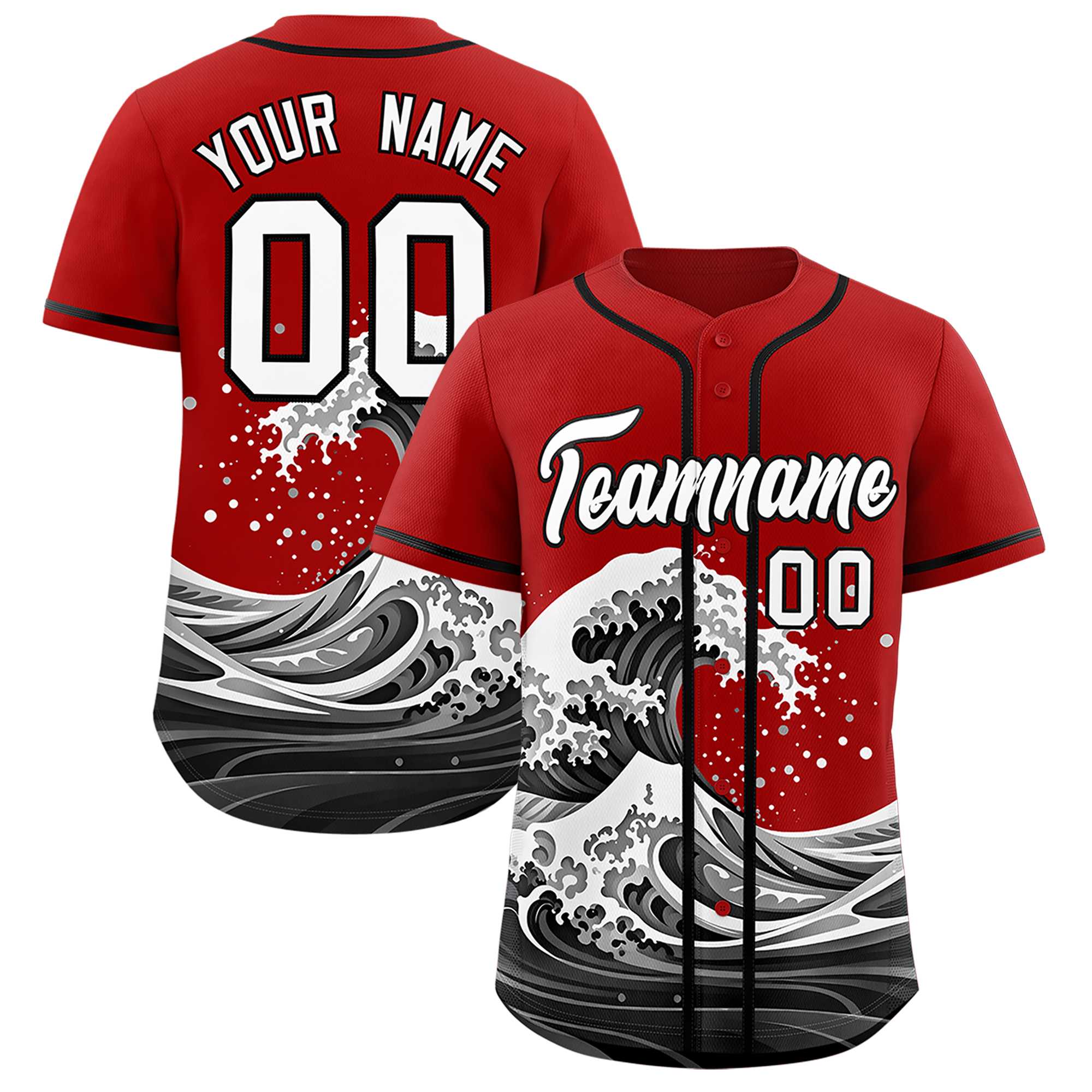 Custom Red Wave Graffiti Pattern Authentic Baseball Jersey | KXKSHOP