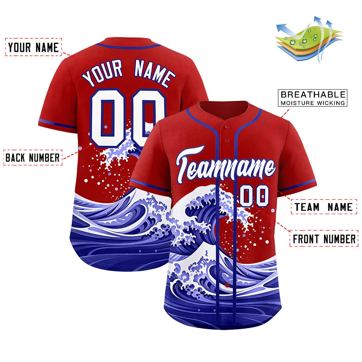 Custom Red Wave Graffiti Pattern Authentic Baseball Jersey| KXKSHOP