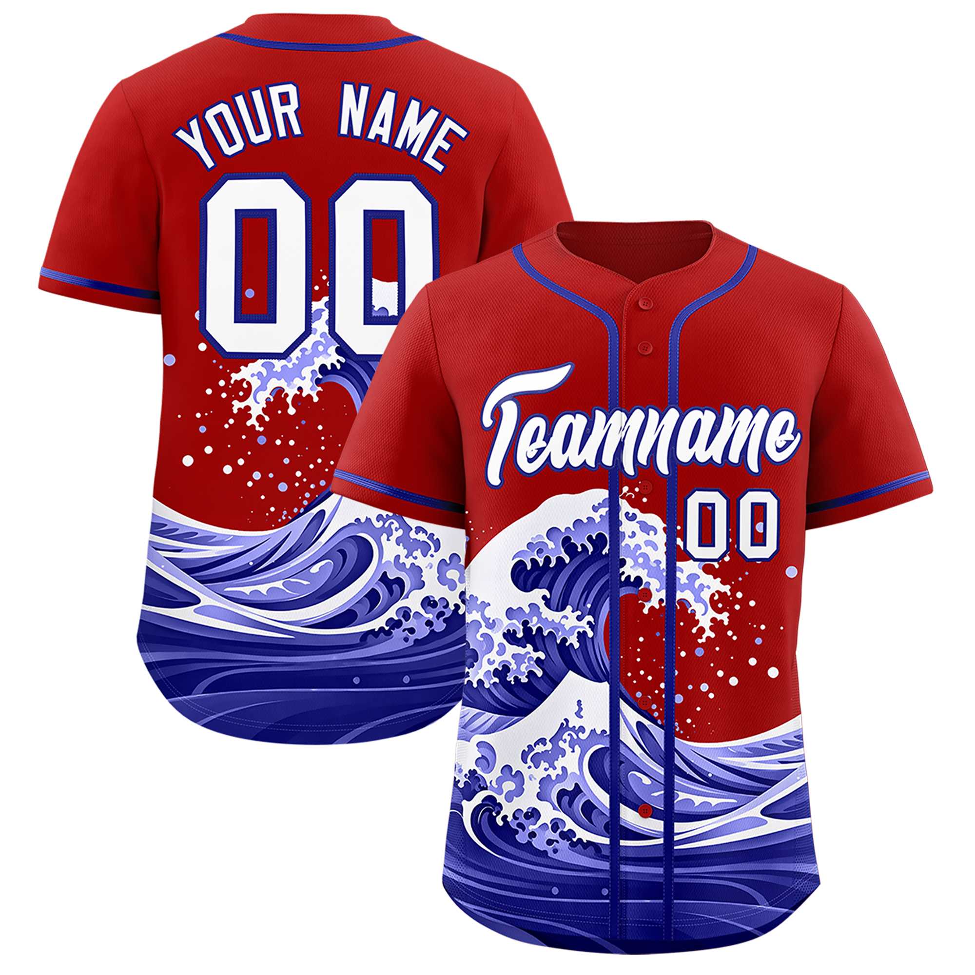Custom Red Wave Graffiti Pattern Authentic Baseball Jersey | KXKSHOP