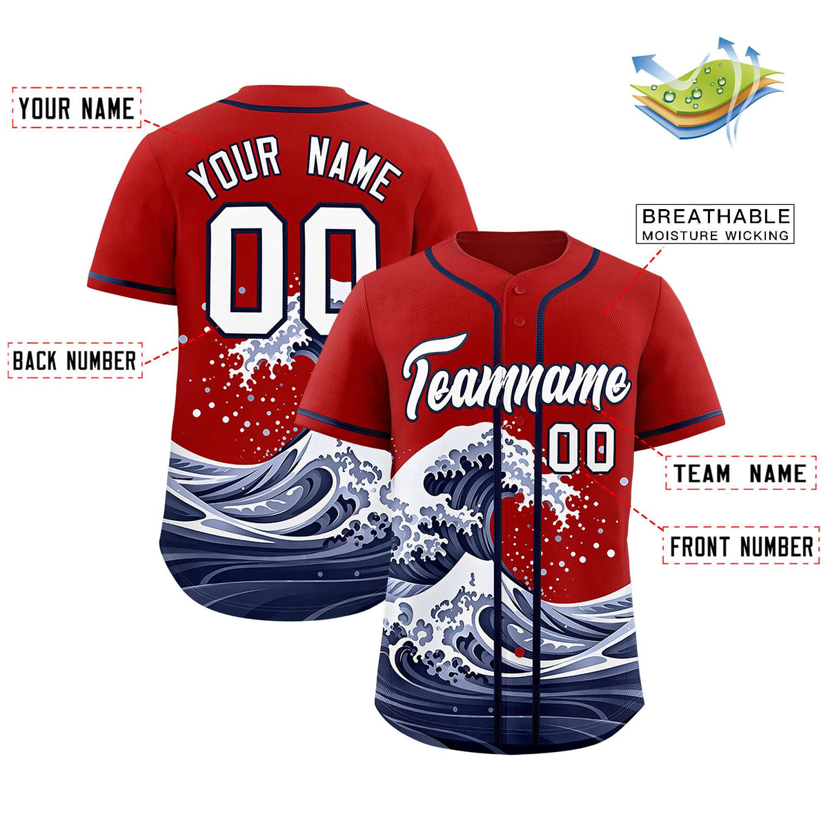 Custom Red Wave Graffiti Pattern Authentic Baseball Jersey| KXKSHOP