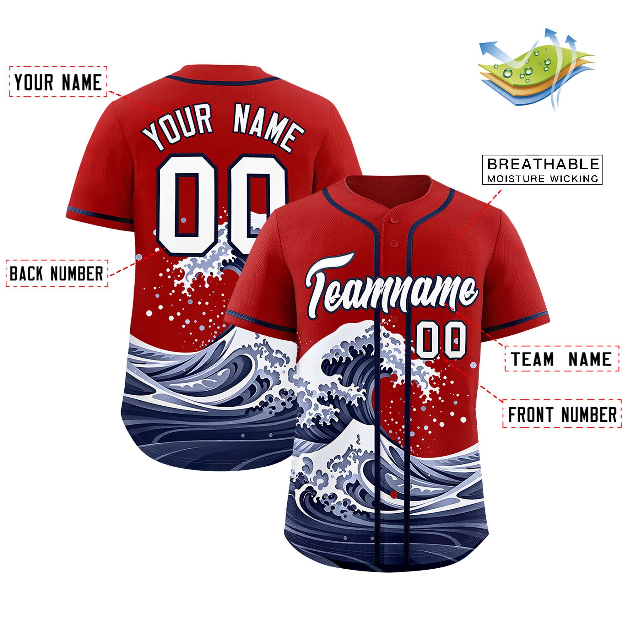 Custom Red Wave Graffiti Pattern Authentic Baseball Jersey | KXKSHOP