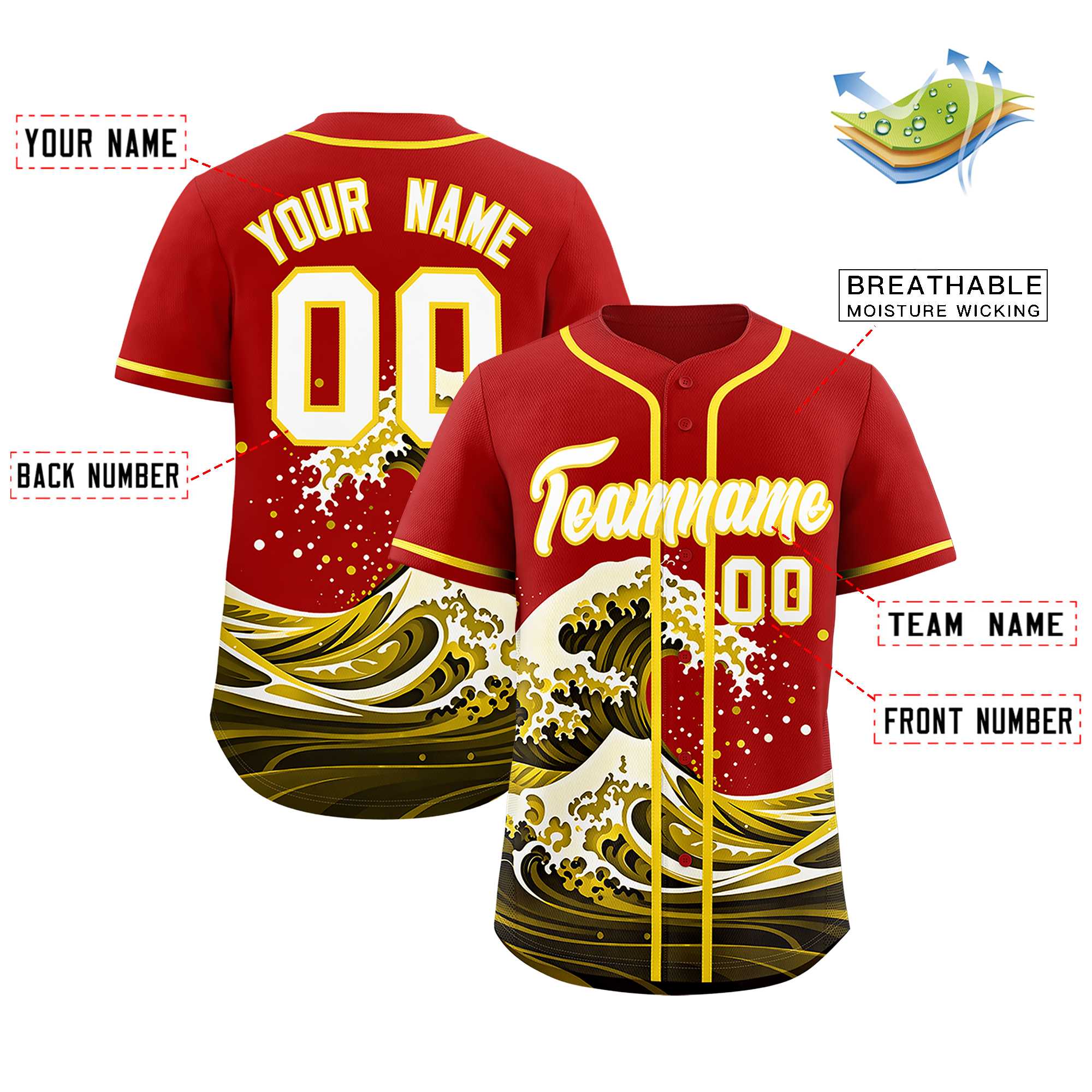 Custom Red Wave Graffiti Pattern Authentic Baseball Jersey | KXKSHOP