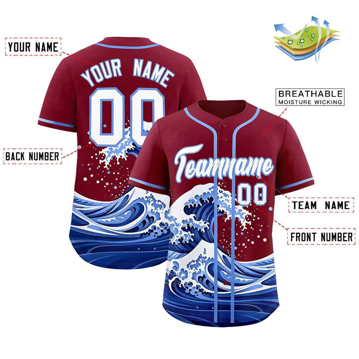 Custom Crimson Wave Graffiti Pattern Authentic Baseball Jersey| KXKSHOP