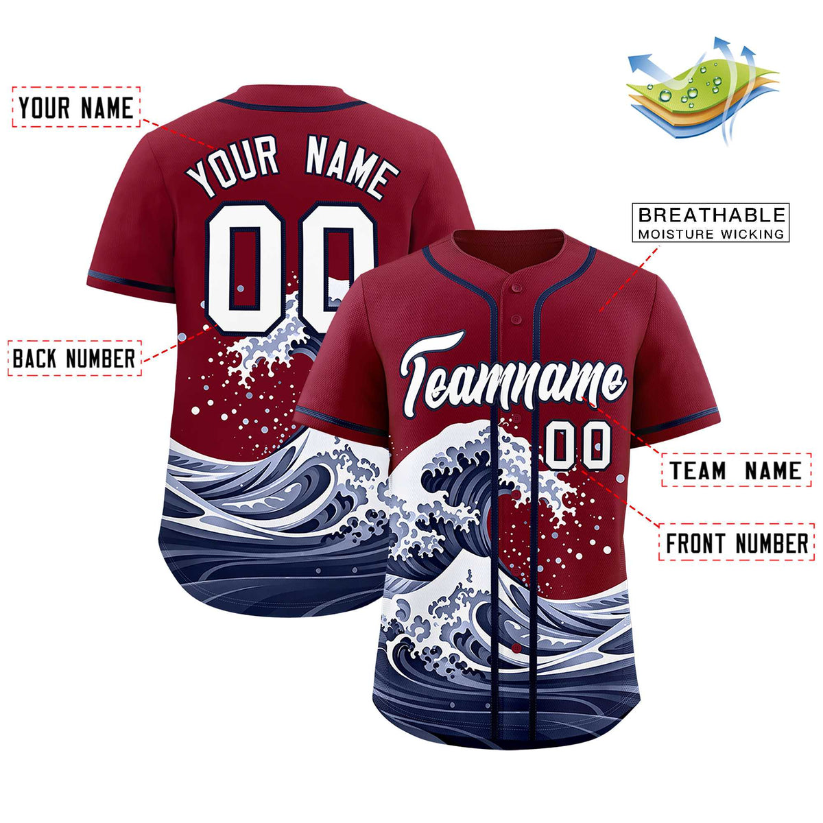 Custom Crimson Wave Graffiti Pattern Authentic Baseball Jersey| KXKSHOP