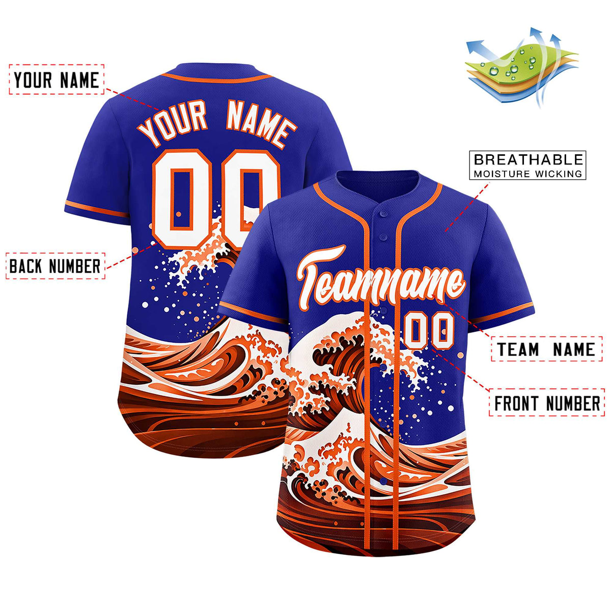 Custom Royal Wave Graffiti Pattern Authentic Baseball Jersey| KXKSHOP