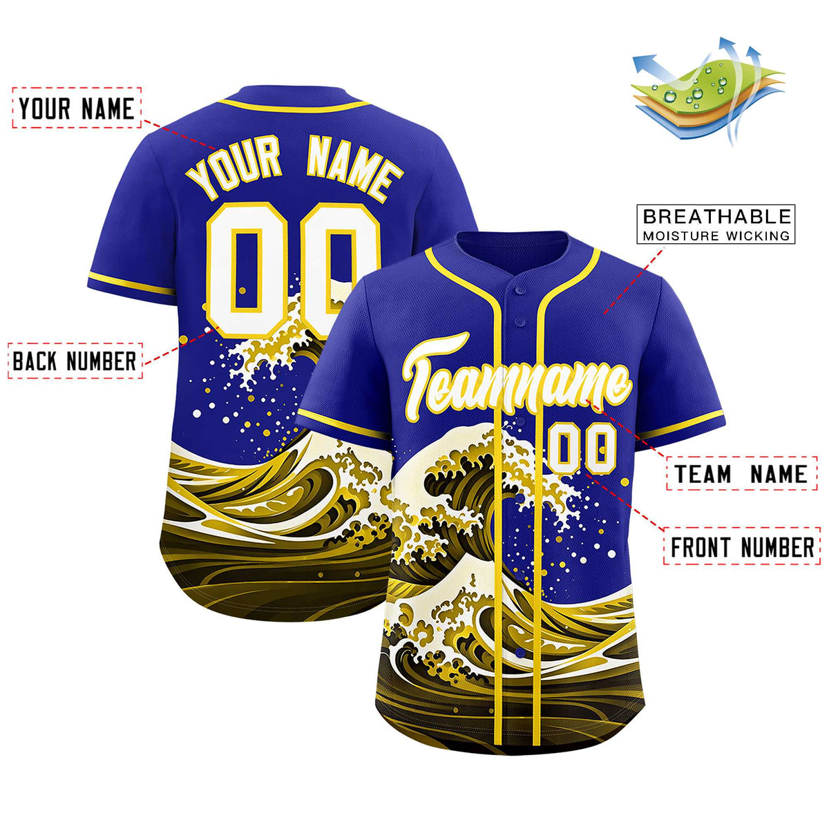 Custom Royal Wave Graffiti Pattern Authentic Baseball Jersey| KXKSHOP