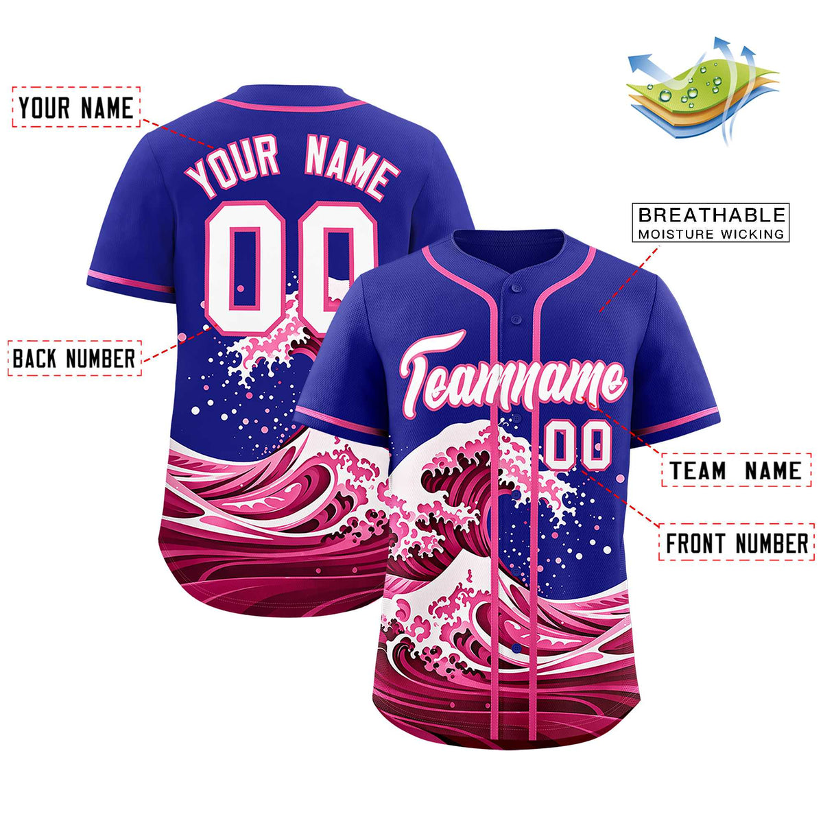Custom Royal Wave Graffiti Pattern Authentic Baseball Jersey| KXKSHOP