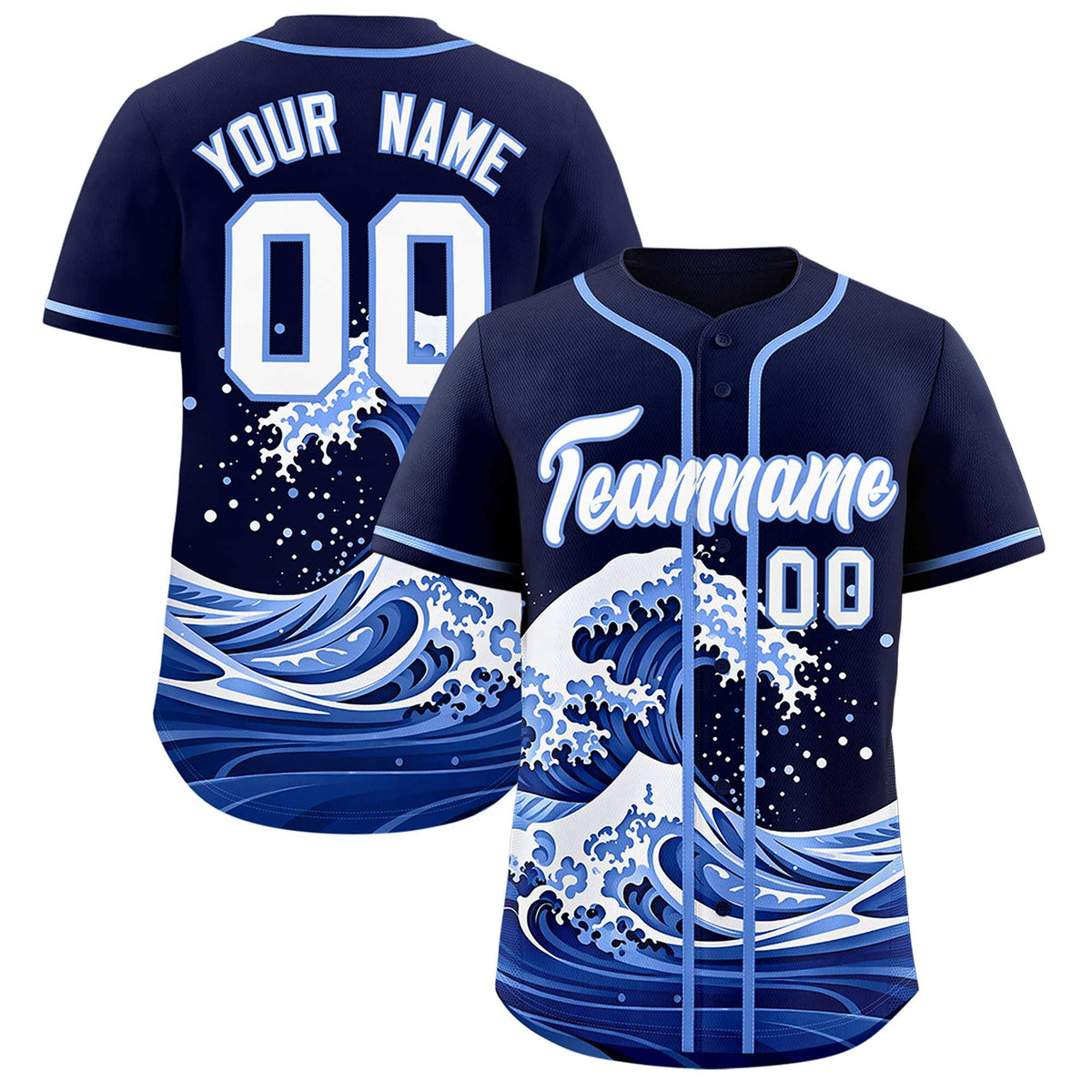 Custom Navy Wave Graffiti Pattern Authentic Baseball Jersey| KXKSHOP